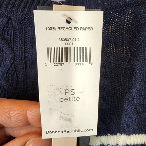 NWT Banana Republic Wool Cashmere Banana Sweater Peplum Hem Navy White Size SP - Picture 6 of 16